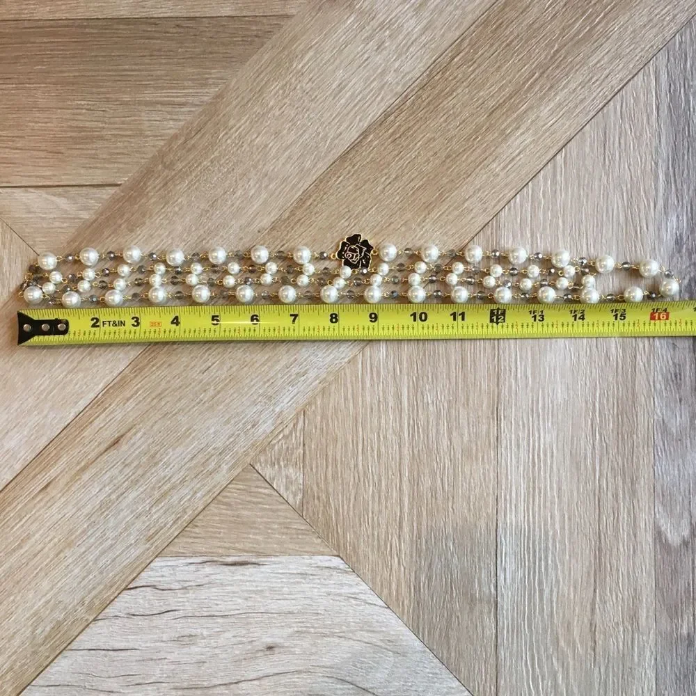 NWT!  White pearl necklace with black & gold rose - Picture 6 of 7